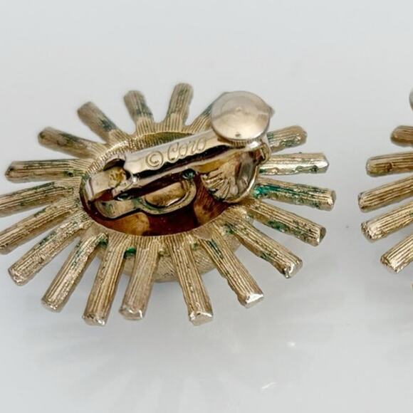 Vintage Coro Sunburst Clip-On Earrings Gold Tone - Picture 6 of 10